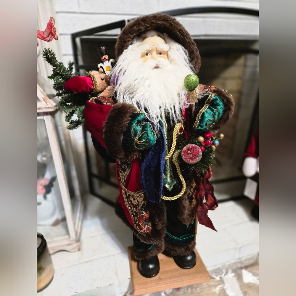 Festive Vintage Giant Santa Claus Holiday Figurine with Red and Green Accents
